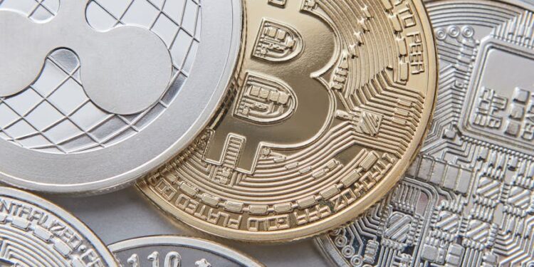 Graphic showing interconnected blockchain networks with cryptocurrency symbols representing cross-chain transactions.