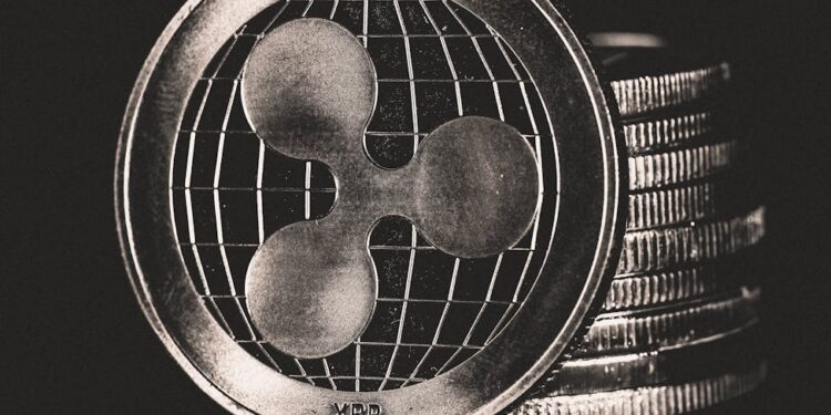 XRP logo overlaid on financial graphs and digital currency symbols, symbolizing liquidity integration.