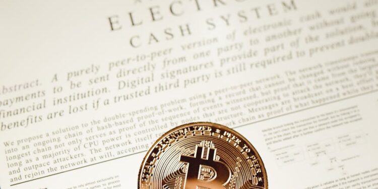 Soldier observes a Bitcoin logo with a digital map and military strategy documents.