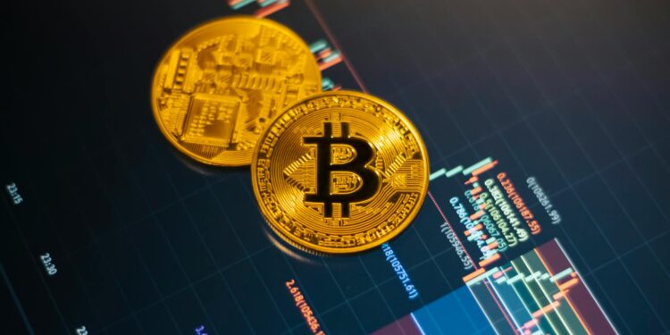 A Bitcoin chart showing a surge past $76K amid financial market fluctuations.
