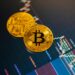 A Bitcoin chart showing a surge past $76K amid financial market fluctuations.