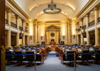 U.S. Senate chamber with legislators discussing financial regulations on prediction markets.