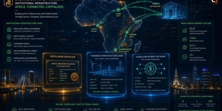 Concept illustration showing African tokenized digital bonds and institutional fintech funding infrastructure