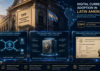 Concept illustration showing Argentina crypto licensing and VASP regulation under the CNV framework