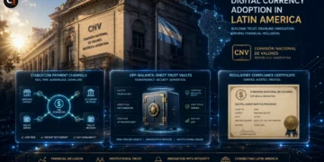 Concept illustration showing Argentina crypto licensing and VASP regulation under the CNV framework