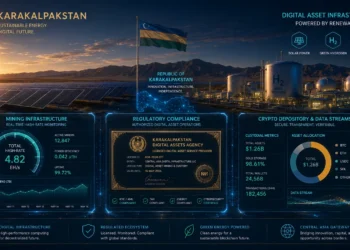 Concept illustration showing Uzbekistan crypto regulation, NAPP licensing tiers, and solar mining infrastructure
