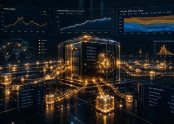Institutional Bitcoin on-chain analysis dashboard showing network settlement metrics and ETF custody data flows