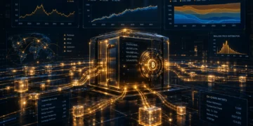 Institutional Bitcoin on-chain analysis dashboard showing network settlement metrics and ETF custody data flows