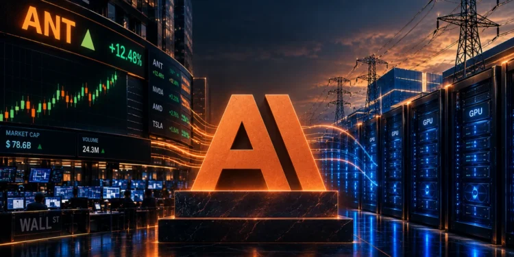 Anthropic IPO S-1 financial analysis showing Anthropic brand emblem alongside stock market ticker ANT and high-voltage AI data center infrastructure