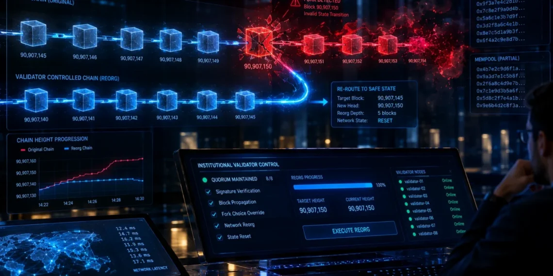 Forensic visualisation of the Cronos blockchain 10,961-block state rollback and validator consensus intervention