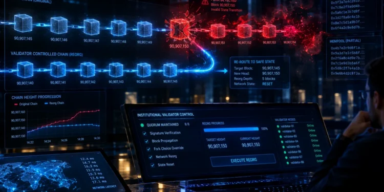 Forensic visualisation of the Cronos blockchain 10,961-block state rollback and validator consensus intervention