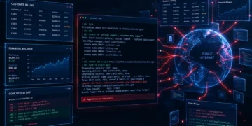Forensic visualization of the PixelLeak data exposure: command-line AI coding agents leaking internal enterprise screenshots and billing records to public GitHub repositories